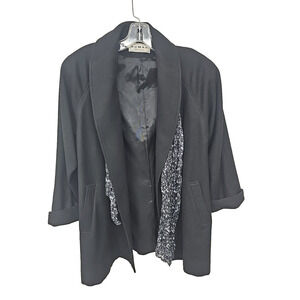 Vintage Dumas Wool Swing Coat Mid Length Black Pockets Open Front Lined Scarf